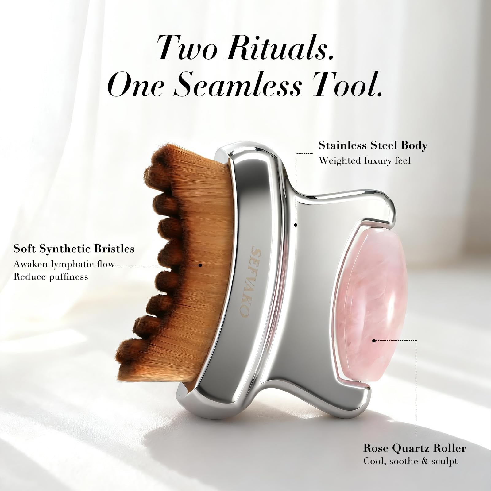 2-in-1 Lymphatic Drainage Face Brush & Rose Quartz Roller for Sculpting, Puffine