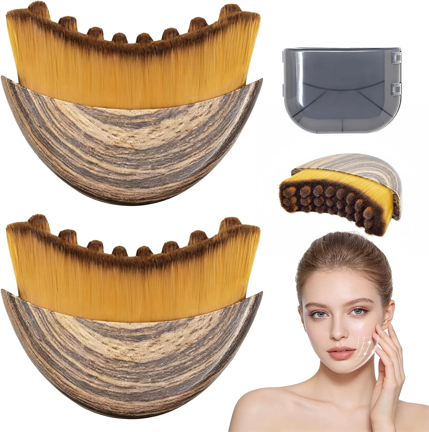 2 PCS Lymphatic Contour Face Brush, Manual Lymphatic Drainage Massager, Natur…