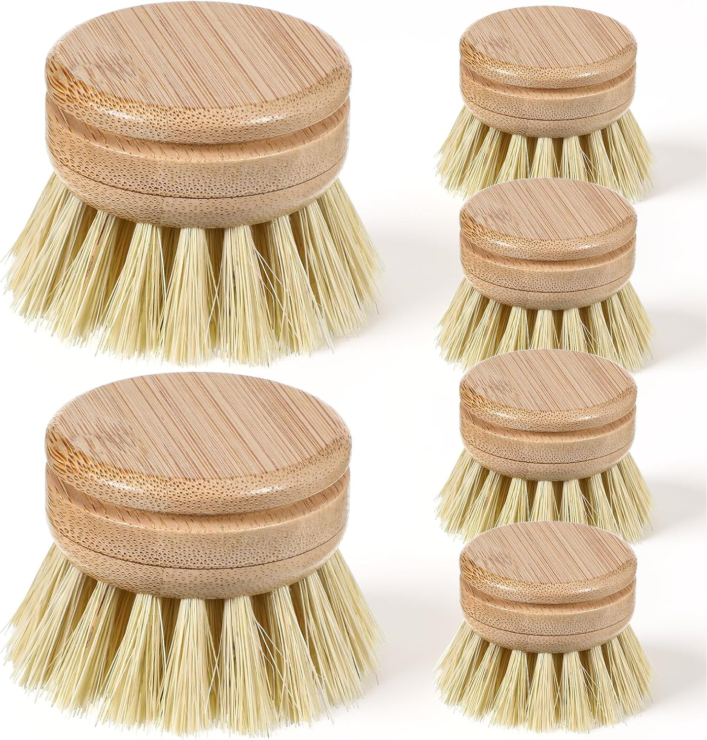 6 Pcs Bamboo Dish Brush Replacement Heads, 1.9 X 1.6 Inch Natural Sisal Bristle