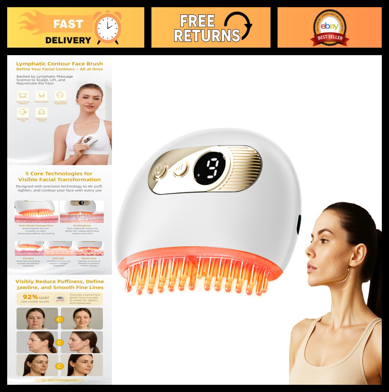 Lymphatic Drainage Face Brush – Vibrating Massager for Double Chin & Facial Scul