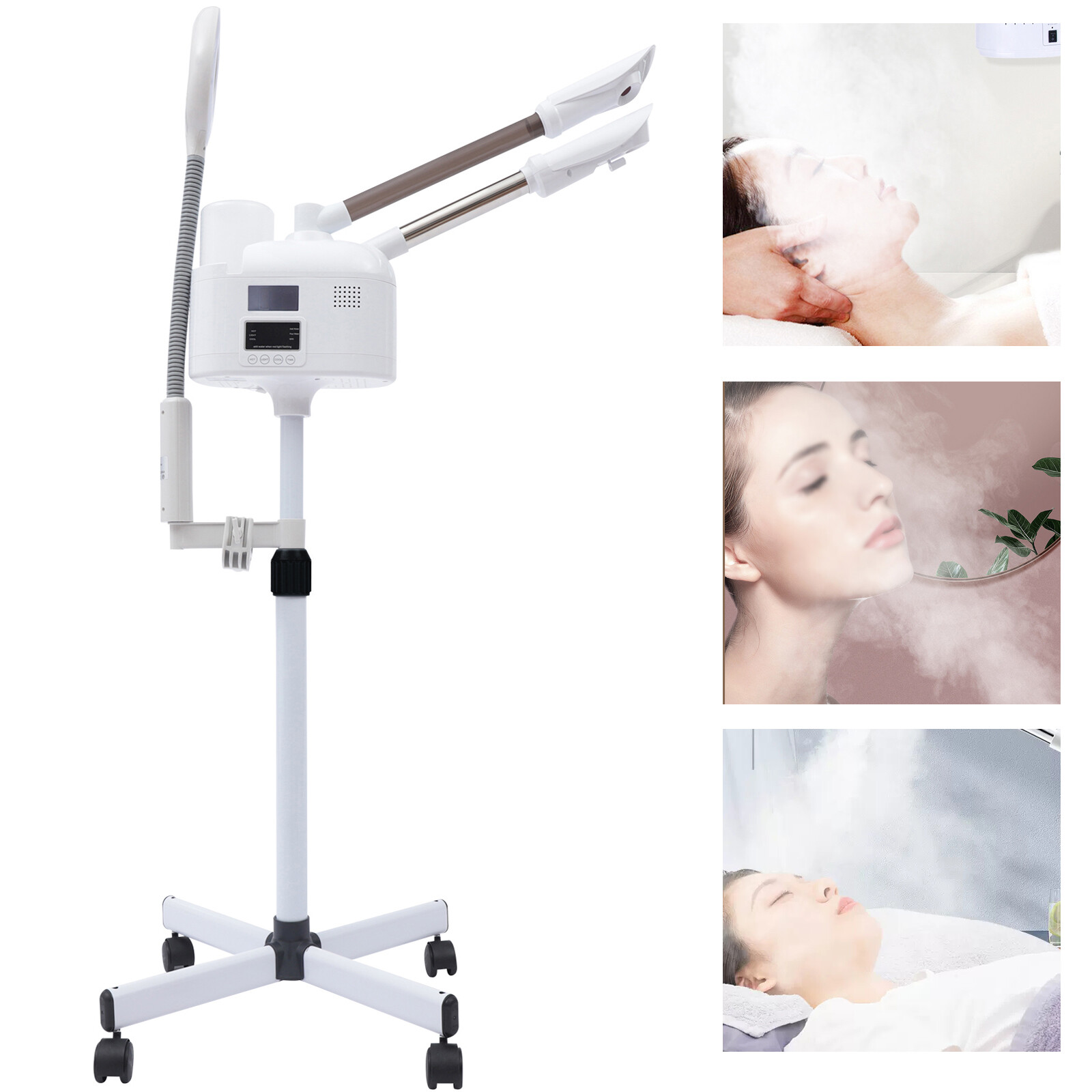 3 In 1 Facial Steamer Upgrade Steamer With Hot & Cold Nozzle Led Magnifying Lamp