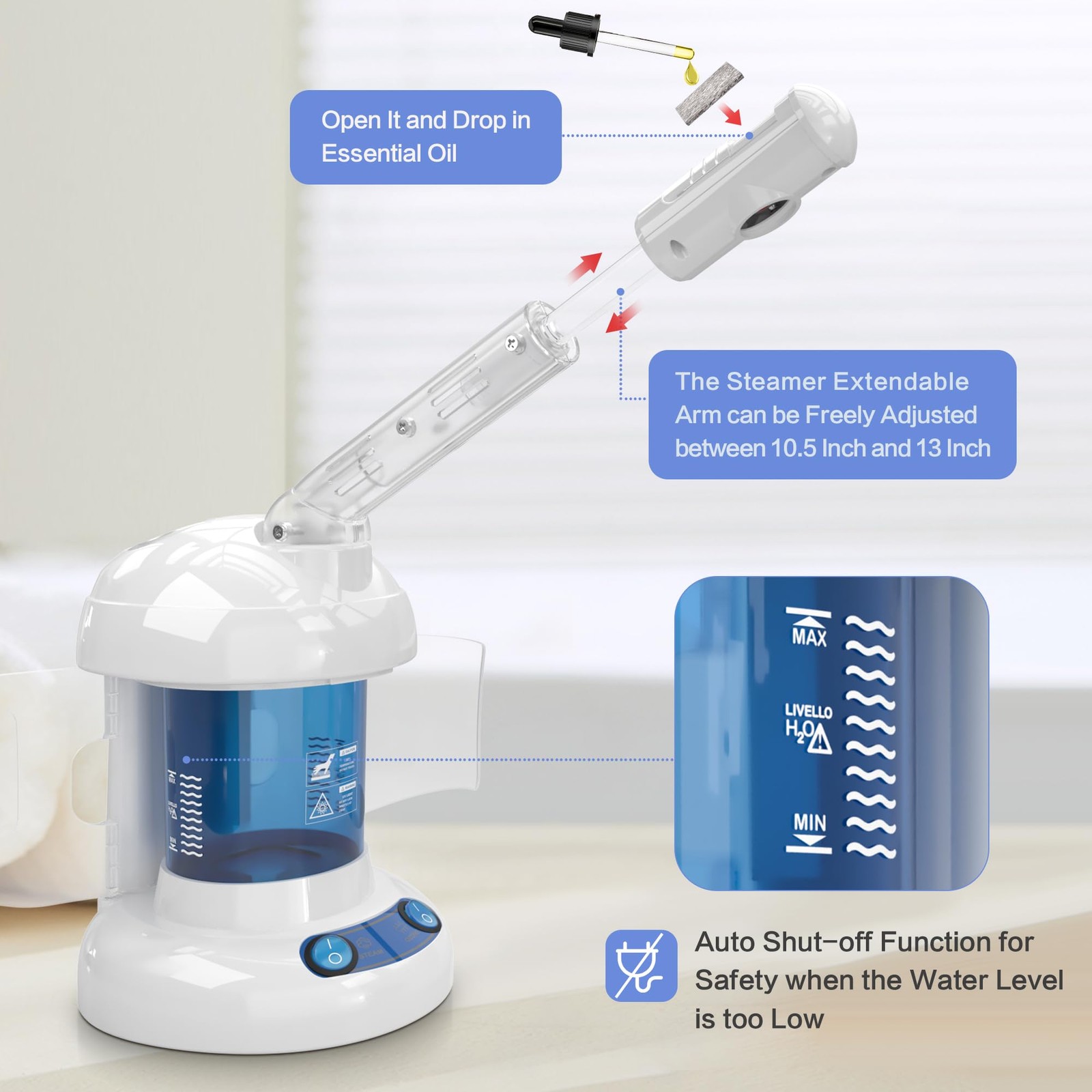 Facial Steamer 400ML Ozone with Extendable Arm – Deep Cleaning Spa at Home