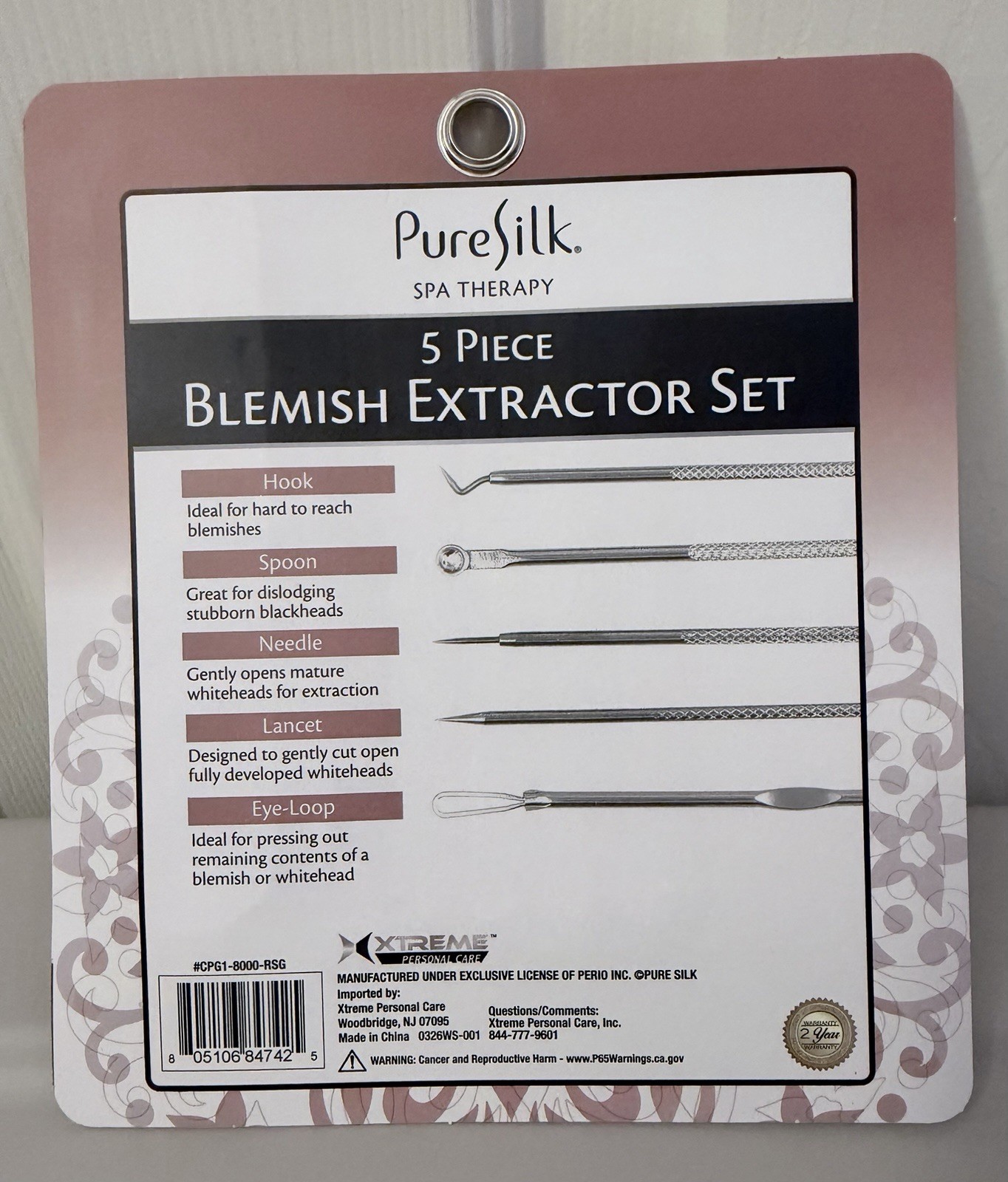Pure Silk Spa Therapy, 5 Pieces Blemish Extractor Set With Carrying Case, New