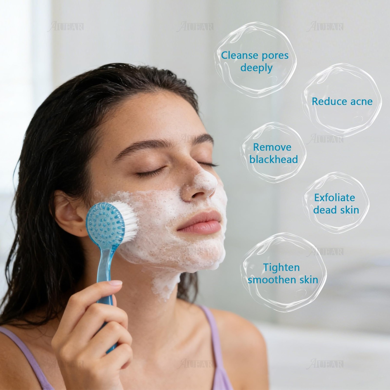 AUEAR, 4 Pack Face Brush for Cleansing and Facial Cleaning Blue, Pink, Purple