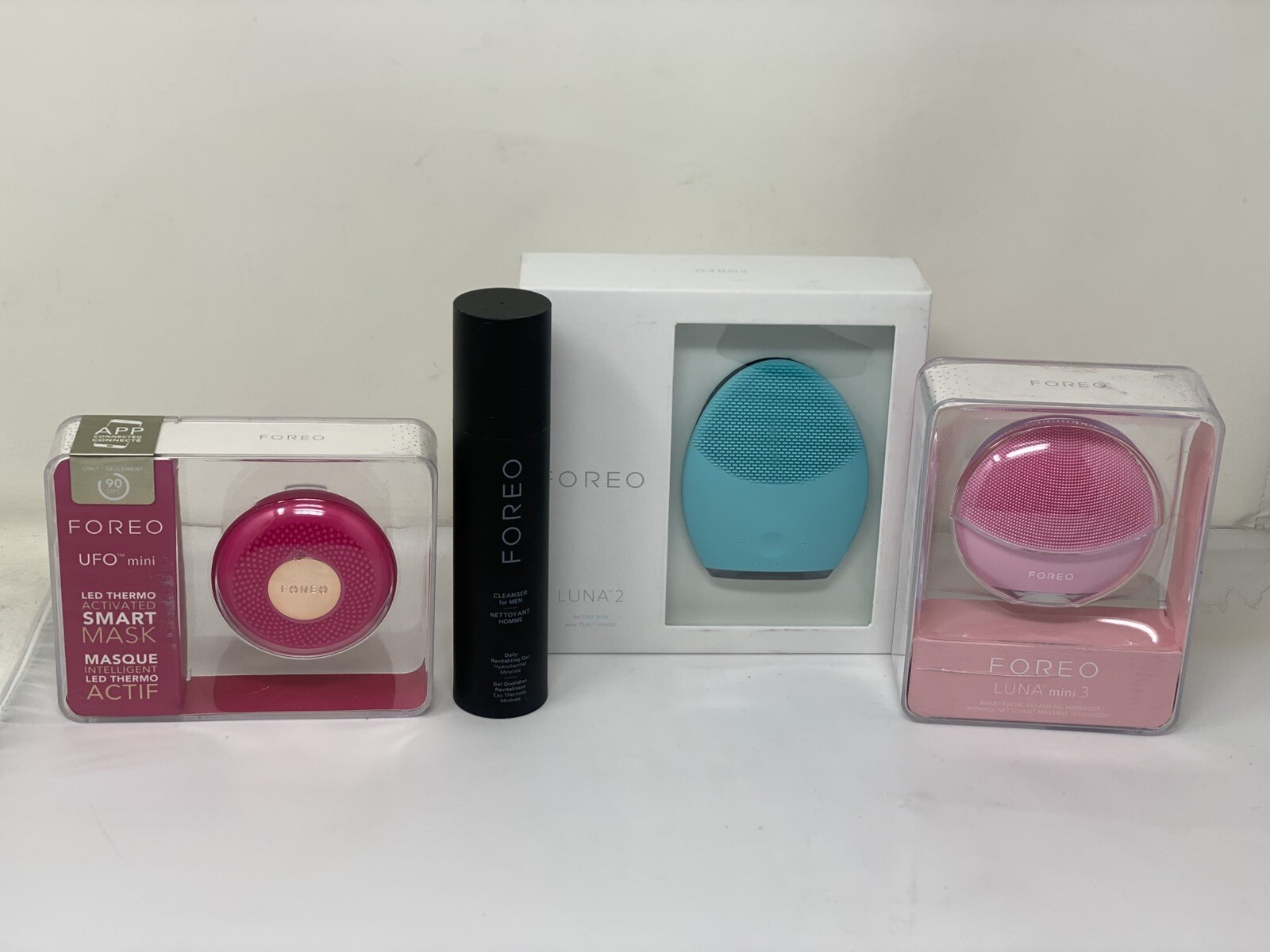 Lot Of 4 Foreo Luna 3 Mini Smart Facial Cleansing, UFO Mini, Luna 2, Cleanser
