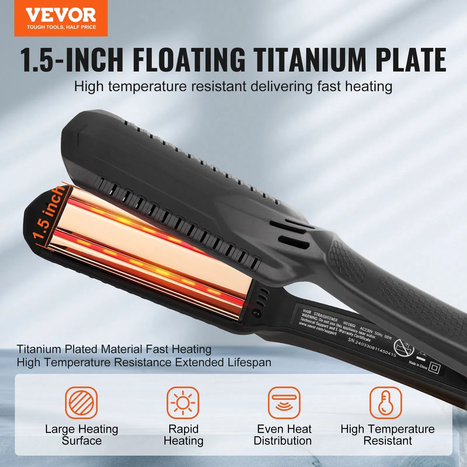 Hair Straightener, 1.5-inch Titanium Flat Iron, Dual Infrared Hair Straightener