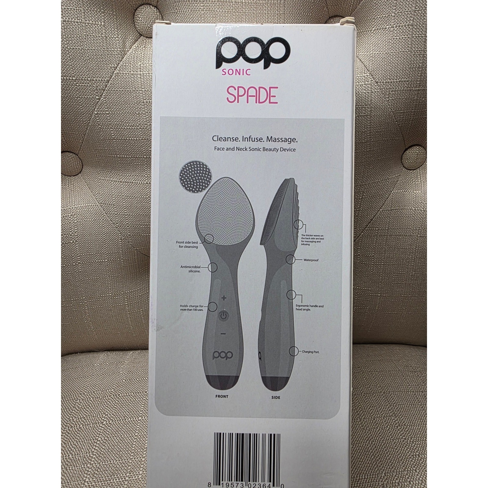 Pop Sonic Spade Face and Neck Sonic Beauty Device Grey Cleanse Infuse Massage C1