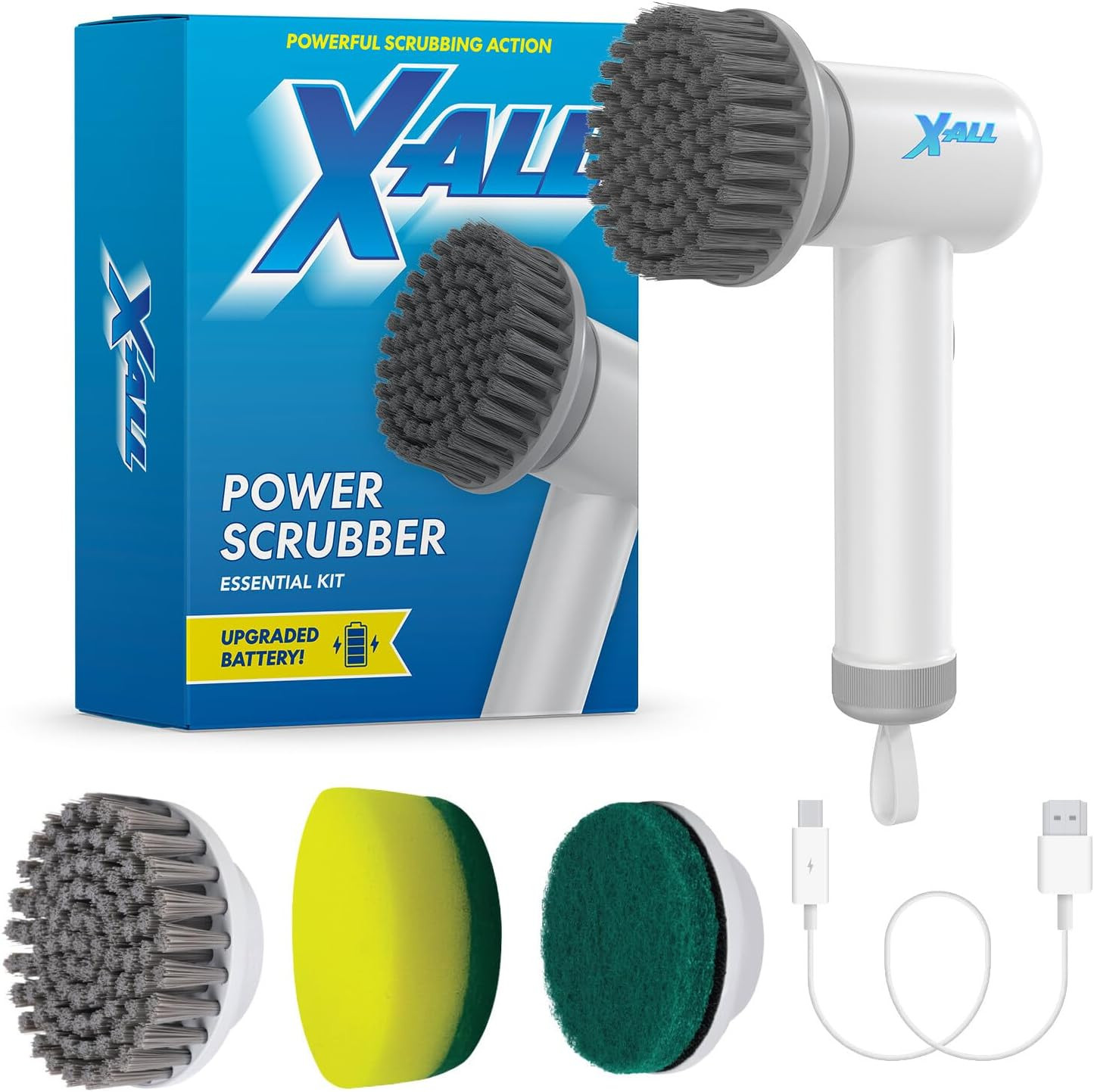 Electric Spin Power Scrubber – Rechargeable Lightweight Waterproof Cordless 2-Sp