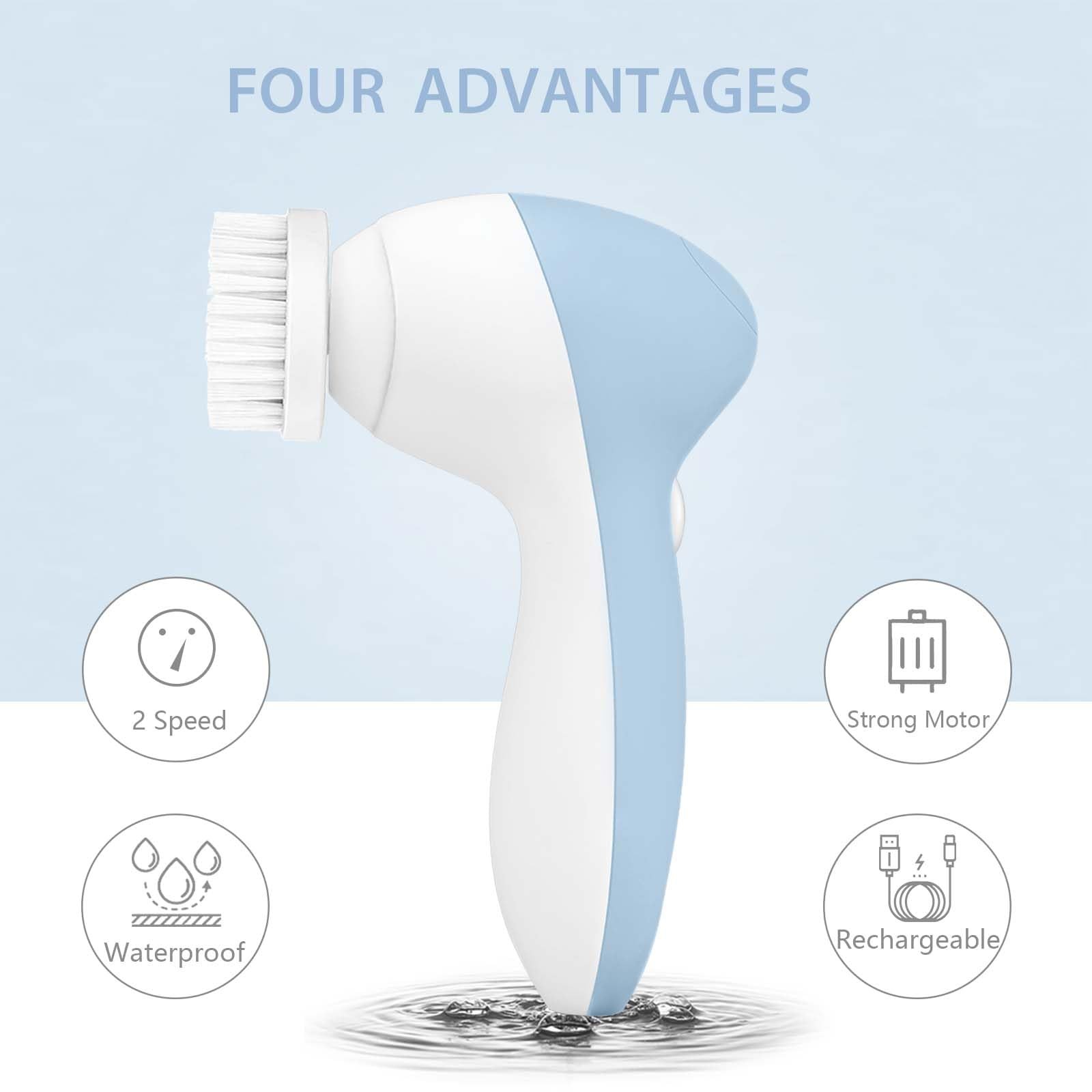 Rechargeable Cleansing Spin Brush Set with 7 Exfoliating Brush Heads – Comple…