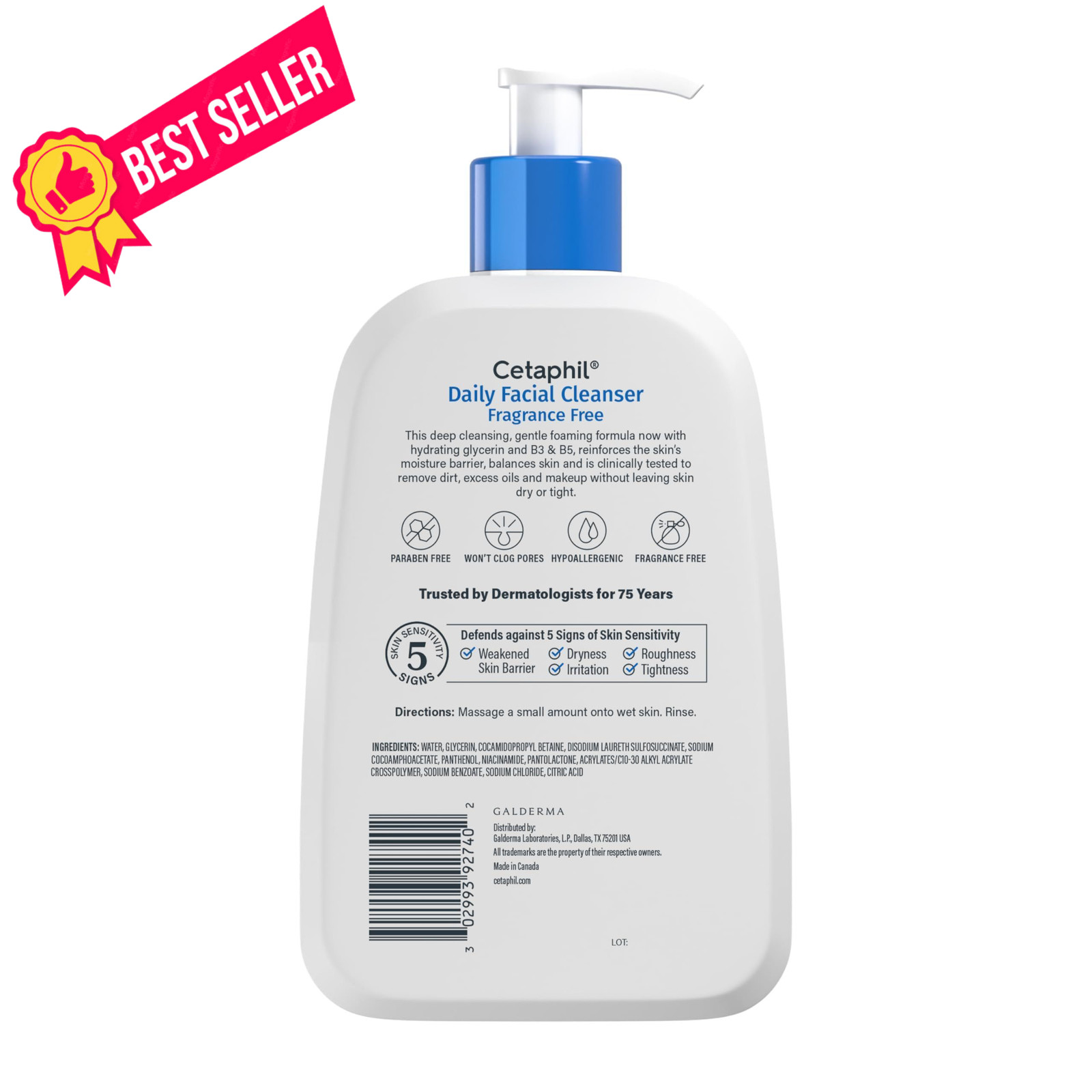 Cetaphil Face Wash, Daily Facial Cleanser for 16 Fl Oz (Pack of 1), no color