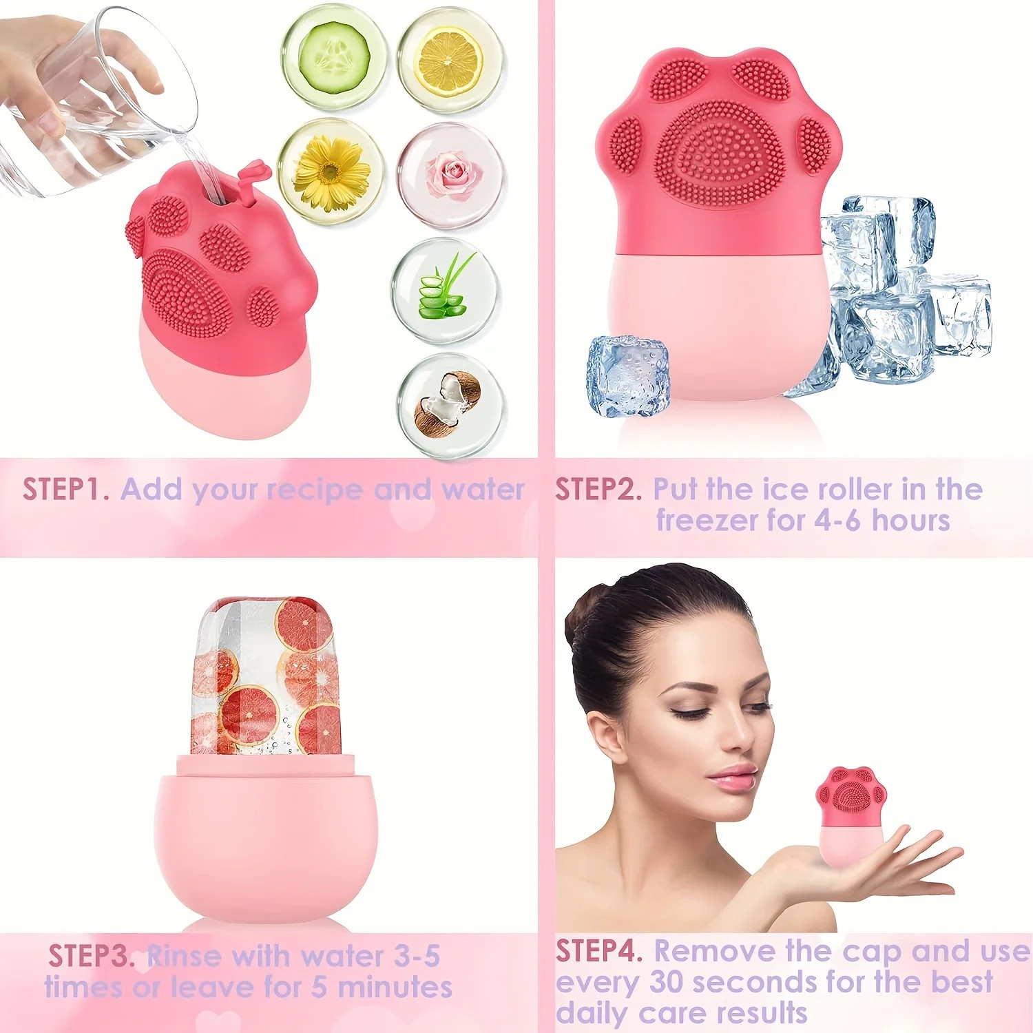 Ice Roller for Face Puffiness Dark Circles + Silicone Facial Cleansing Brush