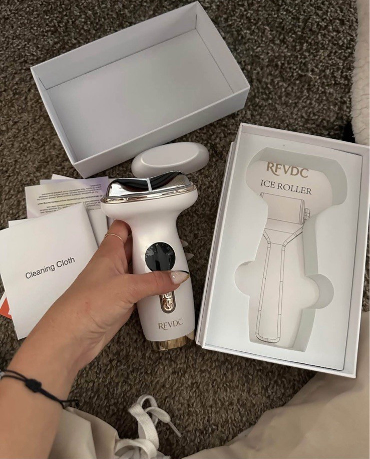 RFVDC Ice Roller Facial Massager Hot & Cold Rechargeable LED White
