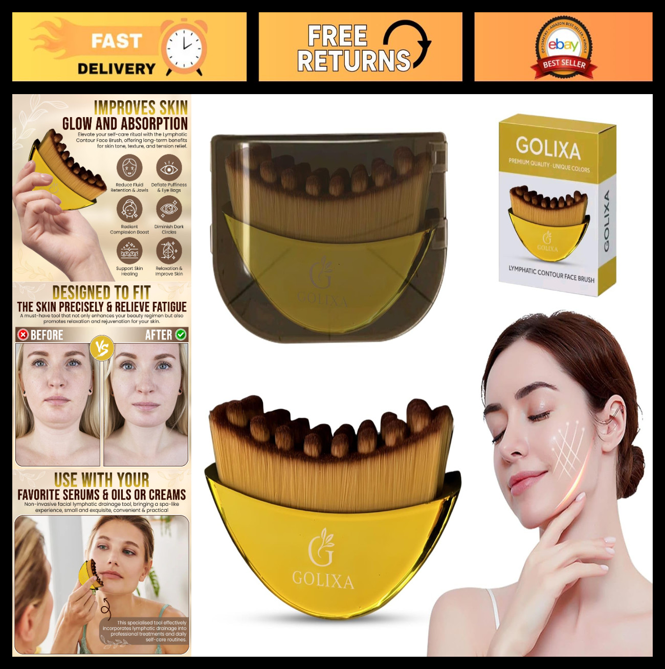 Lymphatic Drainage Face Brush & Gua Sha Tool – Depuffing Massager for Neck & Chi