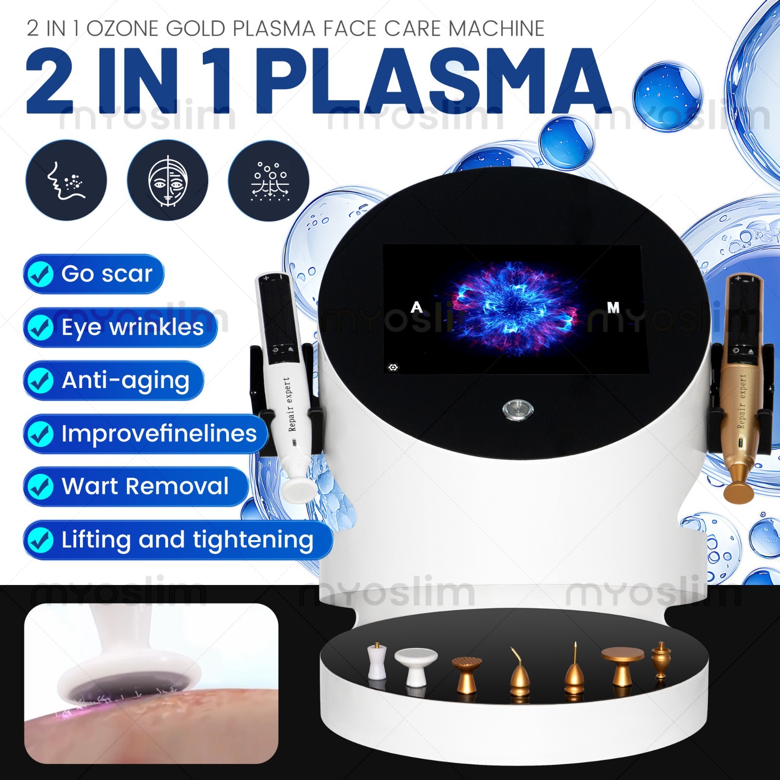 Ozone Gold Plasma Face Care Machine 2 in 1 Anti-Aging Skin Lifting Tightening