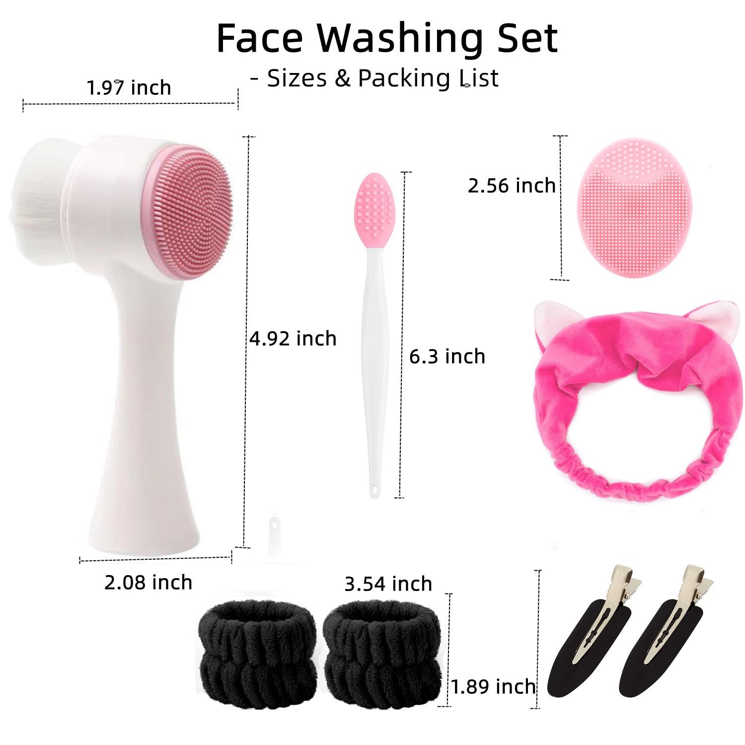 Tecerrity Facial Cleansing Brush Set- 8Pcs Face Washing Daily Tools Pink