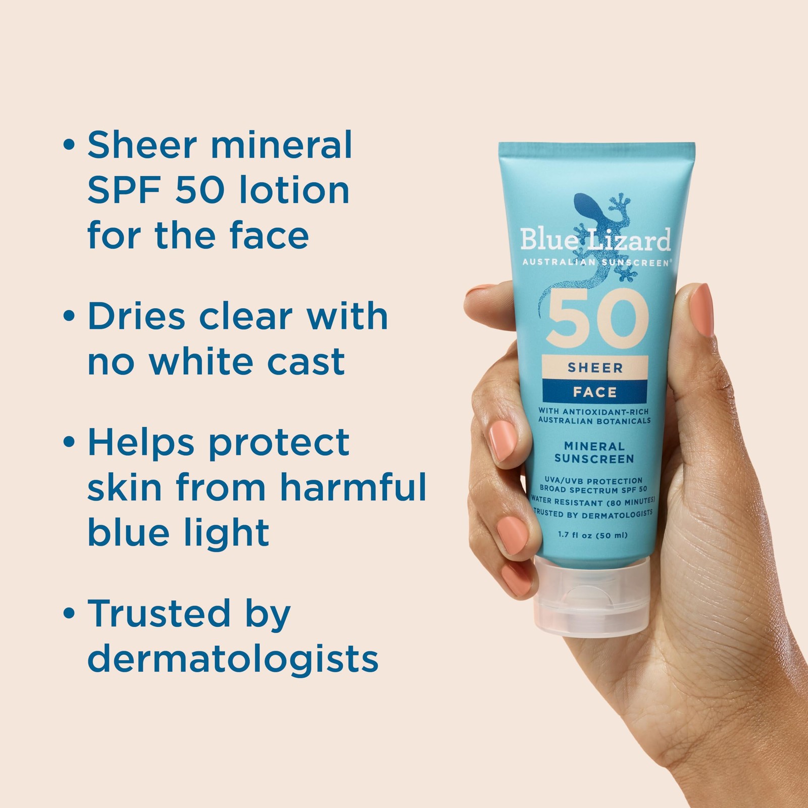 Blue Lizard Sheer Face Mineral SPF 50 Sunscreen 1.7 Fl Oz (Pack of 1),