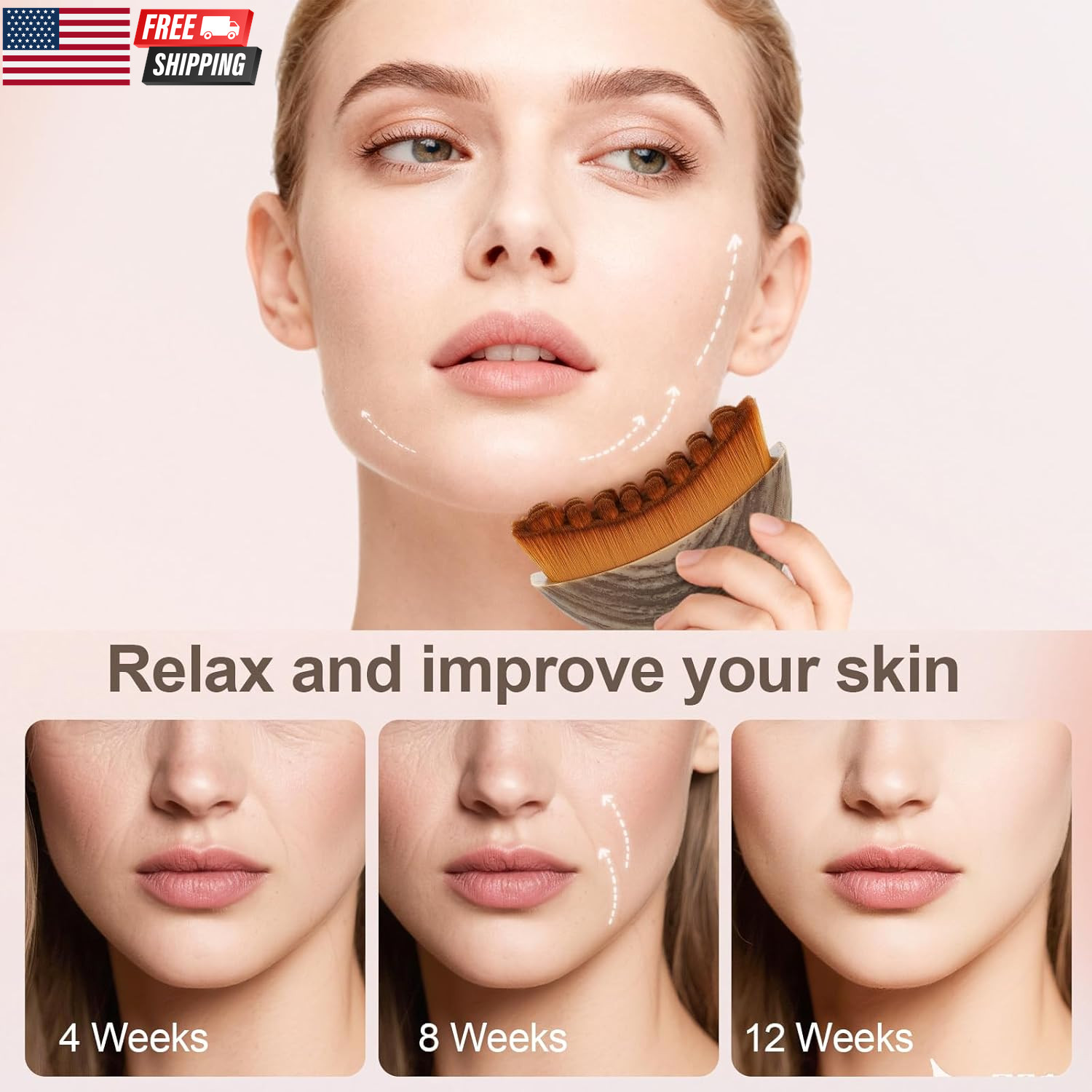 Lymphatic Contour Face Brush, Manual Lymphatic Drainage Massager, Natural Makeup