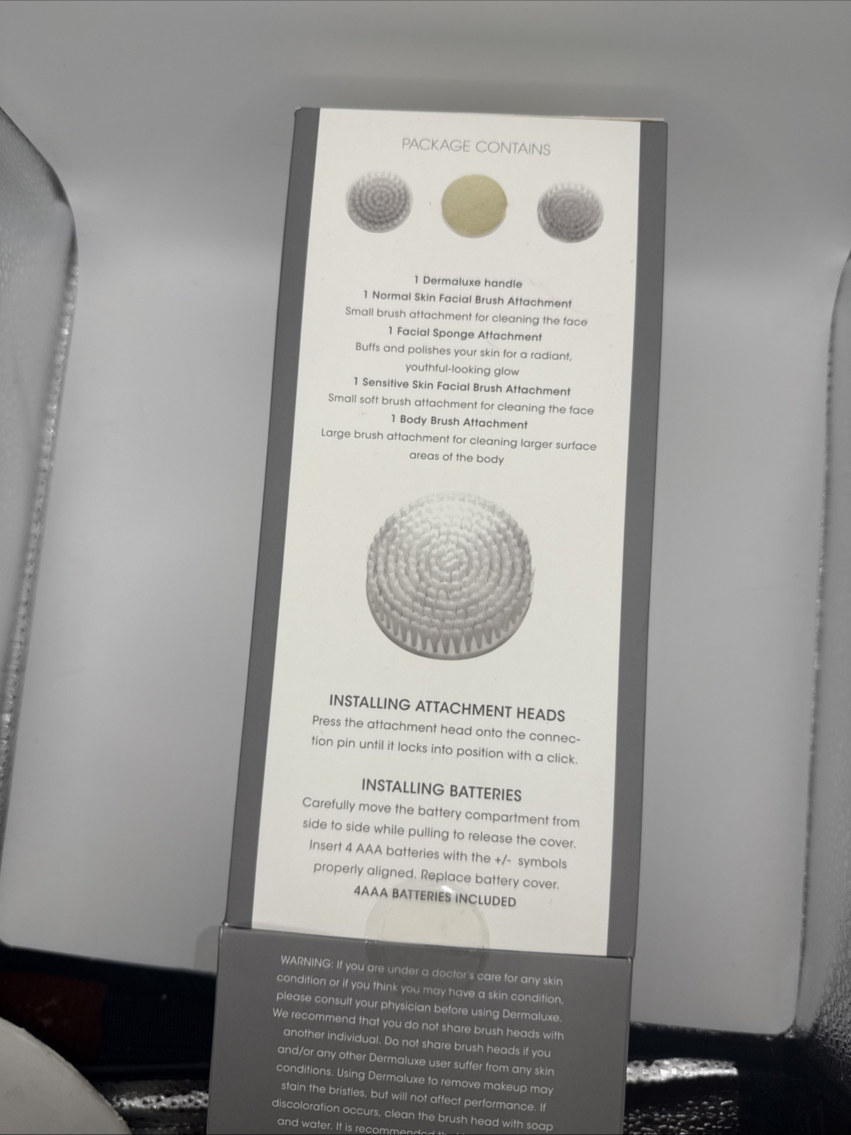 DERMA LUXE ADVANCED CLEANING SYSTEM 2 SPEED 4 CLEANSING HEADS NEW IN BOX
