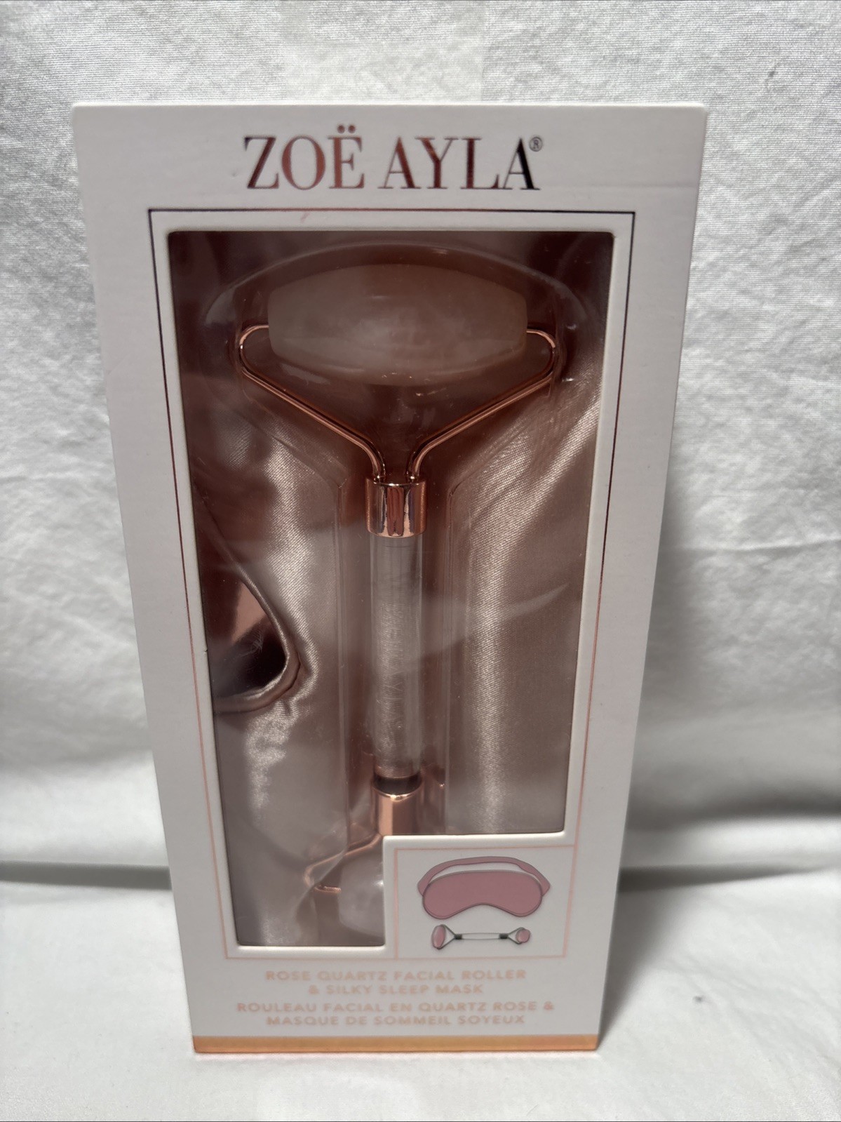 Zoe Ayla Luxurious Rose Quartz Facial Roller With Silky Sleep Mask New In Box