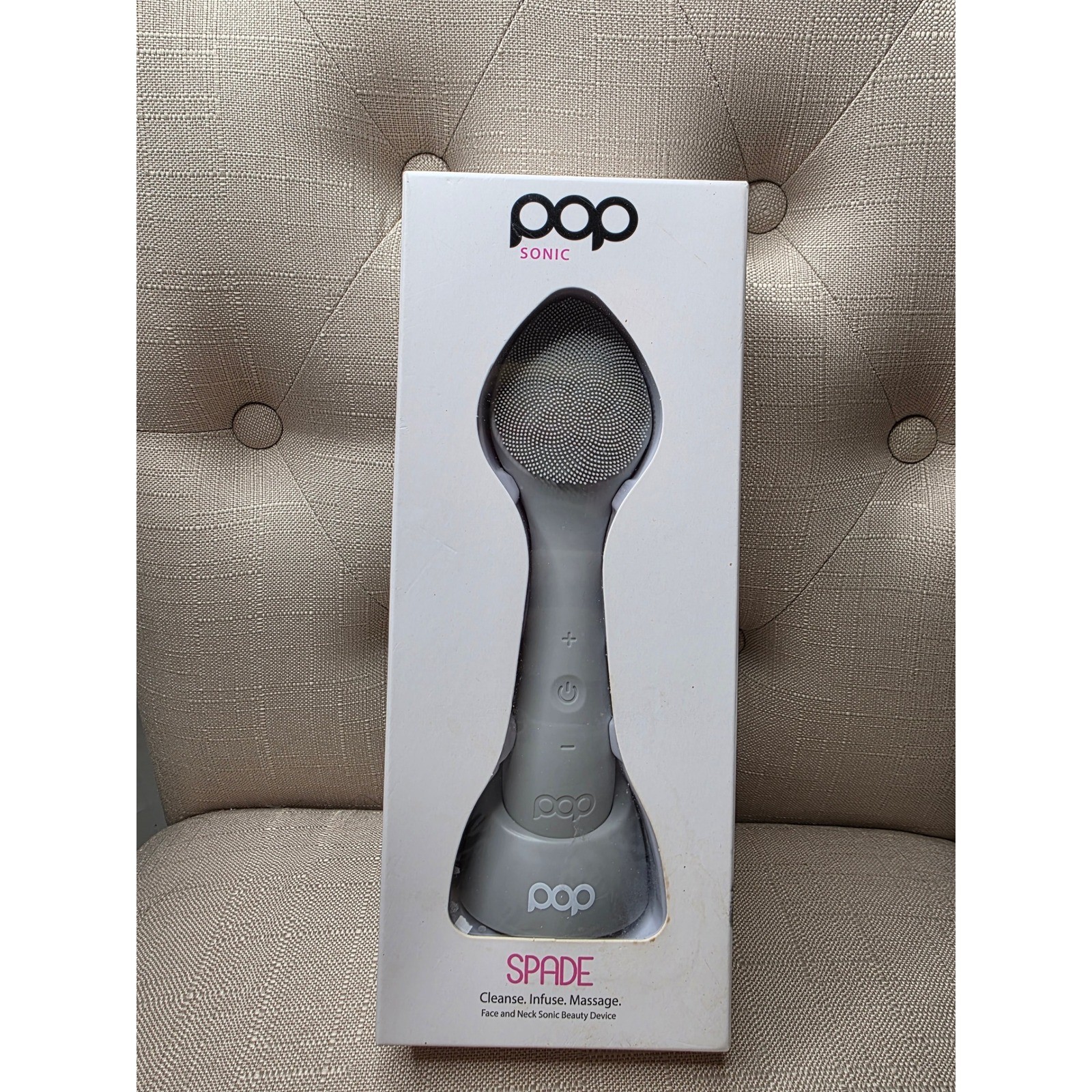 Pop Sonic Spade Face and Neck Sonic Beauty Device Grey Cleanse Infuse Massage C1