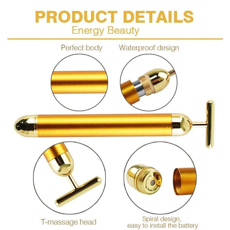 Gold Facial Slimming Face Beauty Bar Facial Roller Massager Vibrating Tool