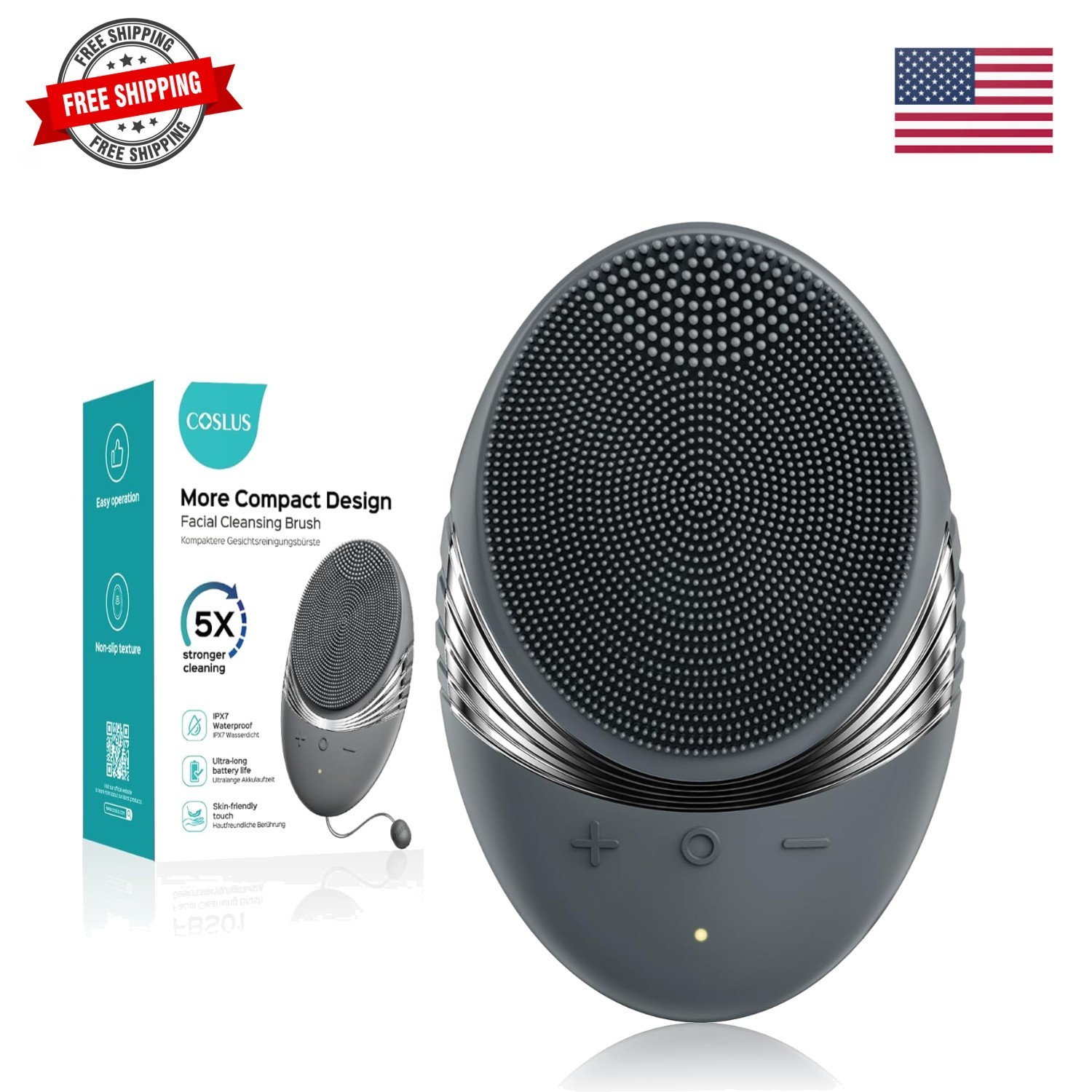 Facial Cleansing Brush Face Scrubber: Portable Silicone Waterproof Rechargeab…