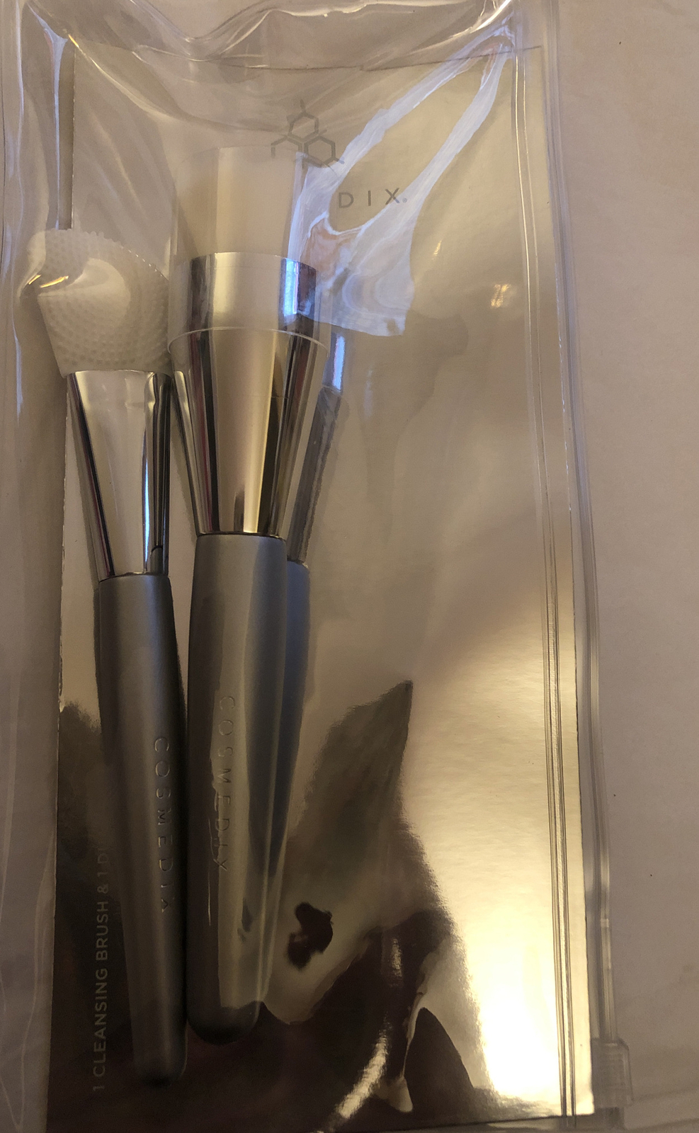 Cosmedix 1 Cleansing Brush & 1 Dual-Sided Silicone Mask Applicator Brush NIB