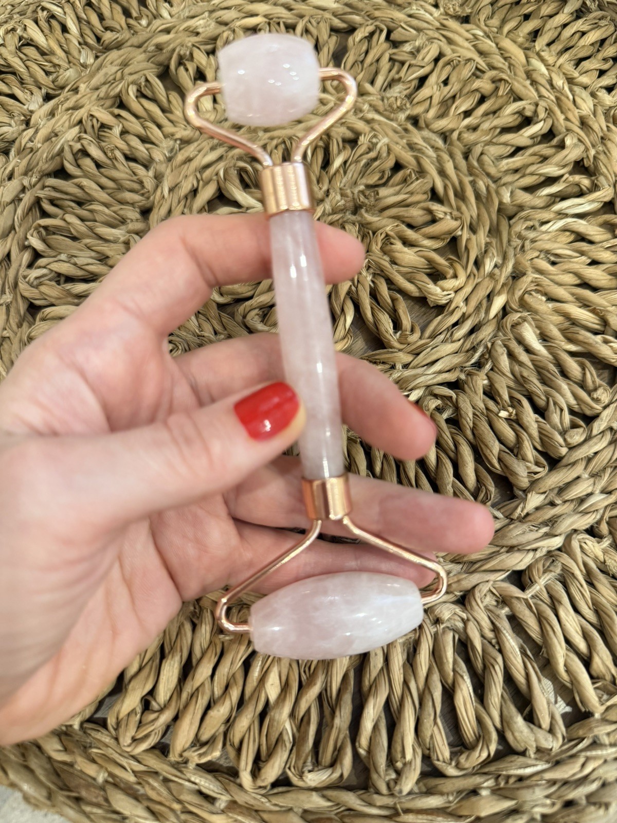 Real Rose Quartz Daily Concepts Luxurious Facial Roller of Genuine Stone