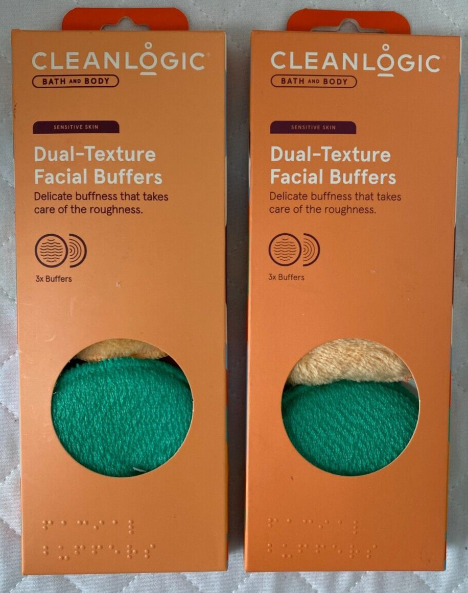 Cleanlogic Bath and Body Dual-Texture Facial Buffers Lot 2 NEW