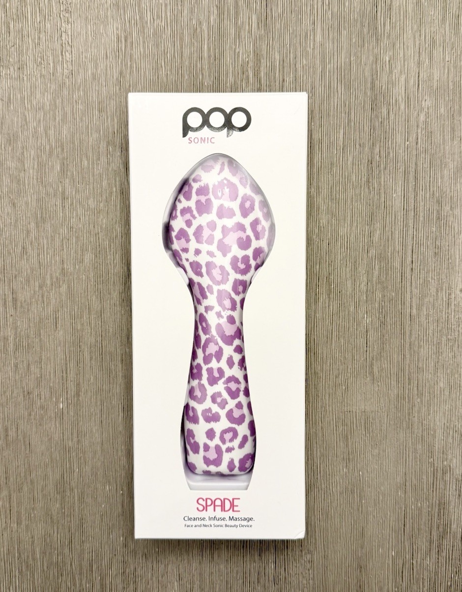Pop Sonic Spade Facial Vibrating Cleansing Brush Purple Leopard New In Box