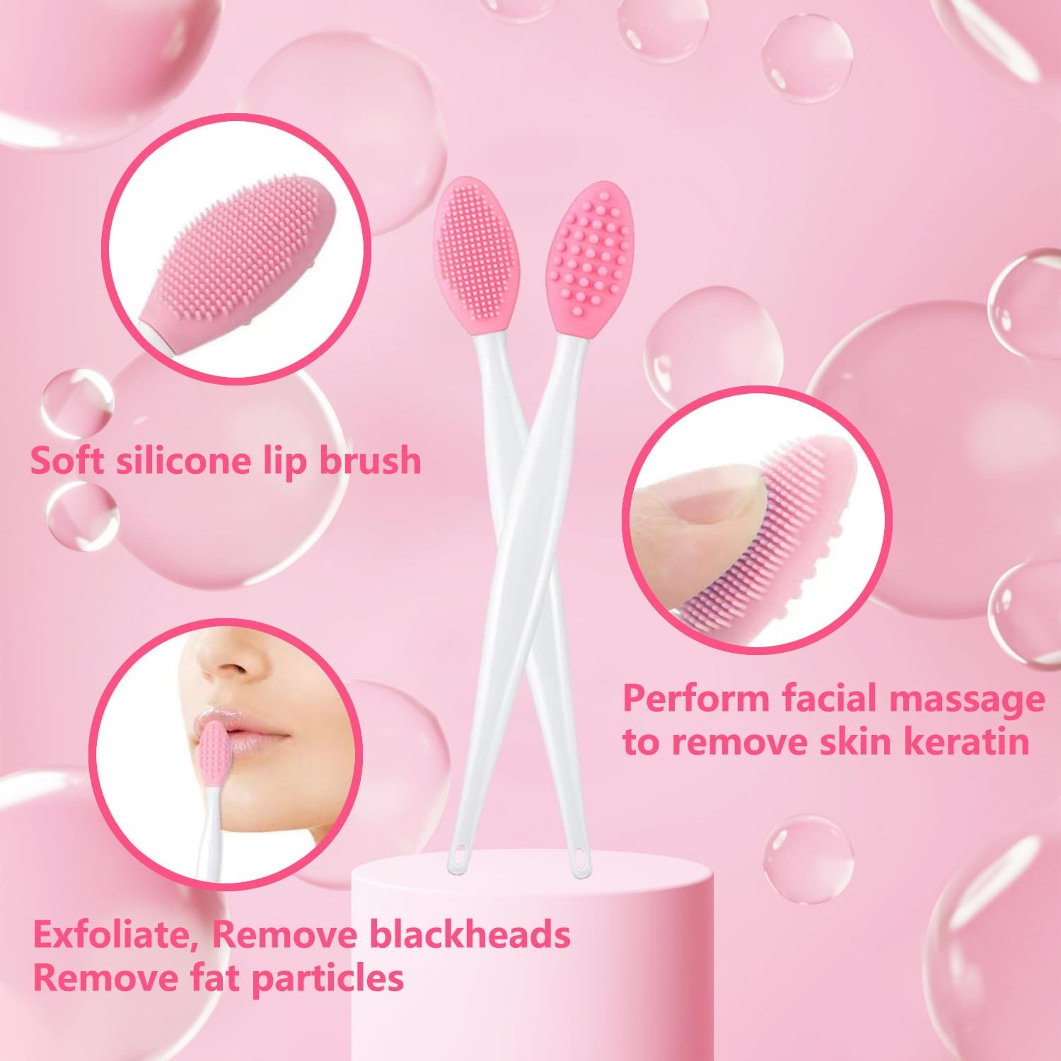 Pore Cleansing Facial Silicone Brush, Double-Sided Lip Mixed Color
