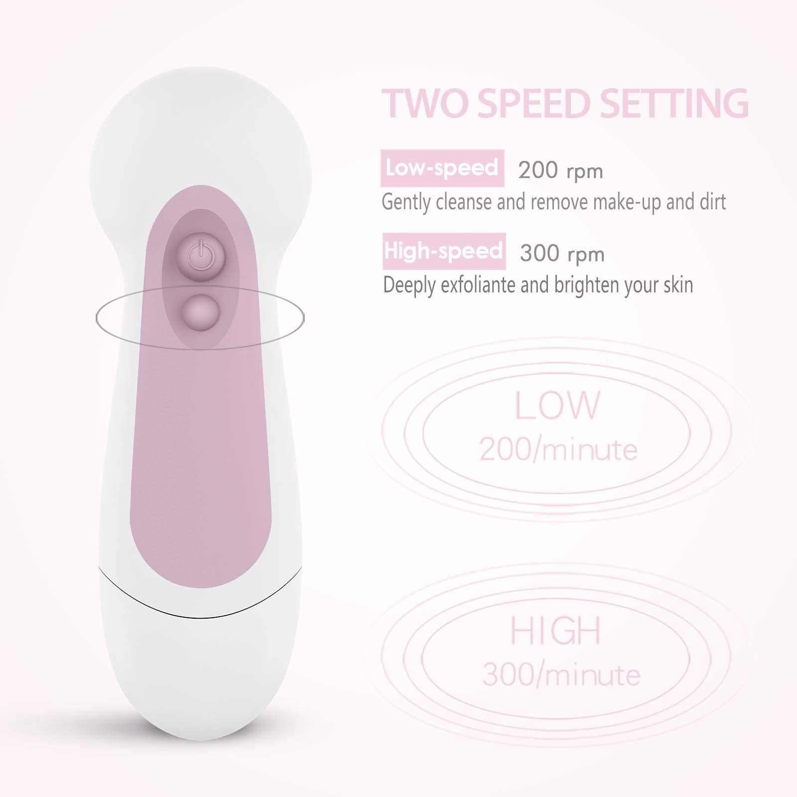 Waterproof Facial Cleansing Spin Brush Set with 5 Exfoliating Brush Heads – E…