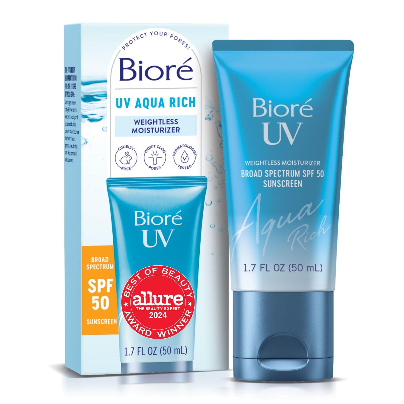 Biore UV Aqua Rich Daily Hydrating Facial 1.7 Fl Oz (Pack of 1), White