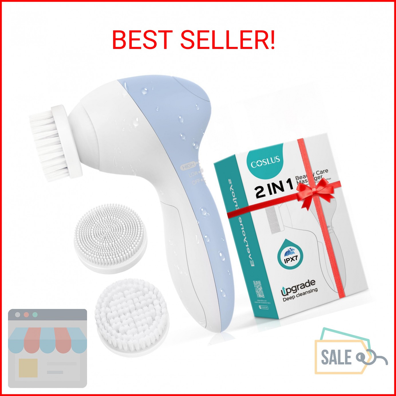 COSLUS Facial Cleansing Brush Silicone Face Scrubber: 2 in1 FBS-D Electric Exfol