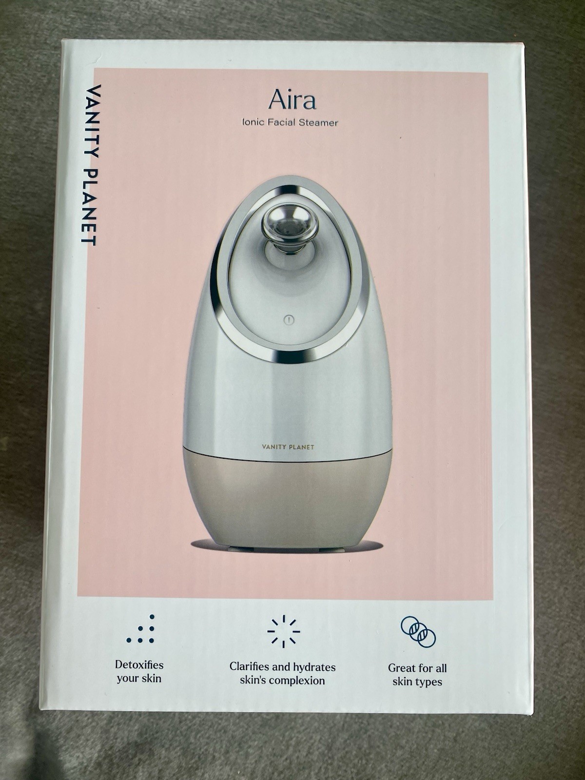 Vanity Planet Aira Ionic Electric Facial Steamer White/Beige w/ 3 Oil Baskets