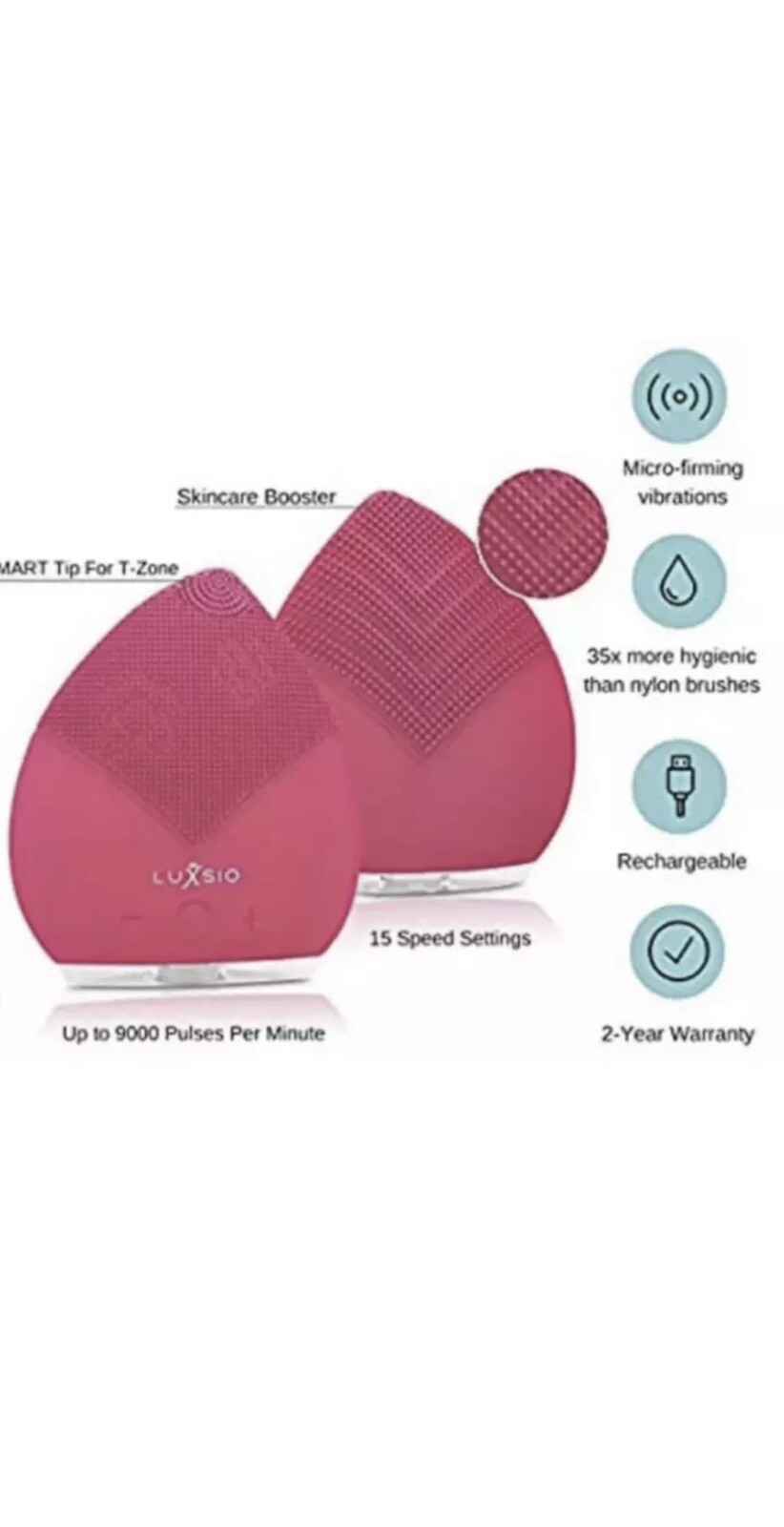 LUXSIO Sonic Beauty Facial Cleansing Brush PINK Brand New Unopened
