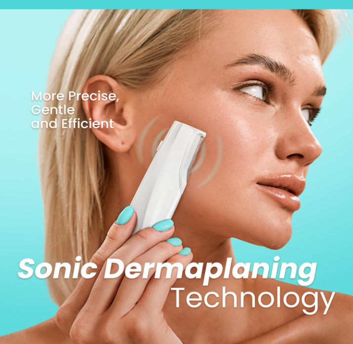 Sonic Dermaplanning Tool Rechargeable Facial Hair Removal w / 6 Blades LED Light