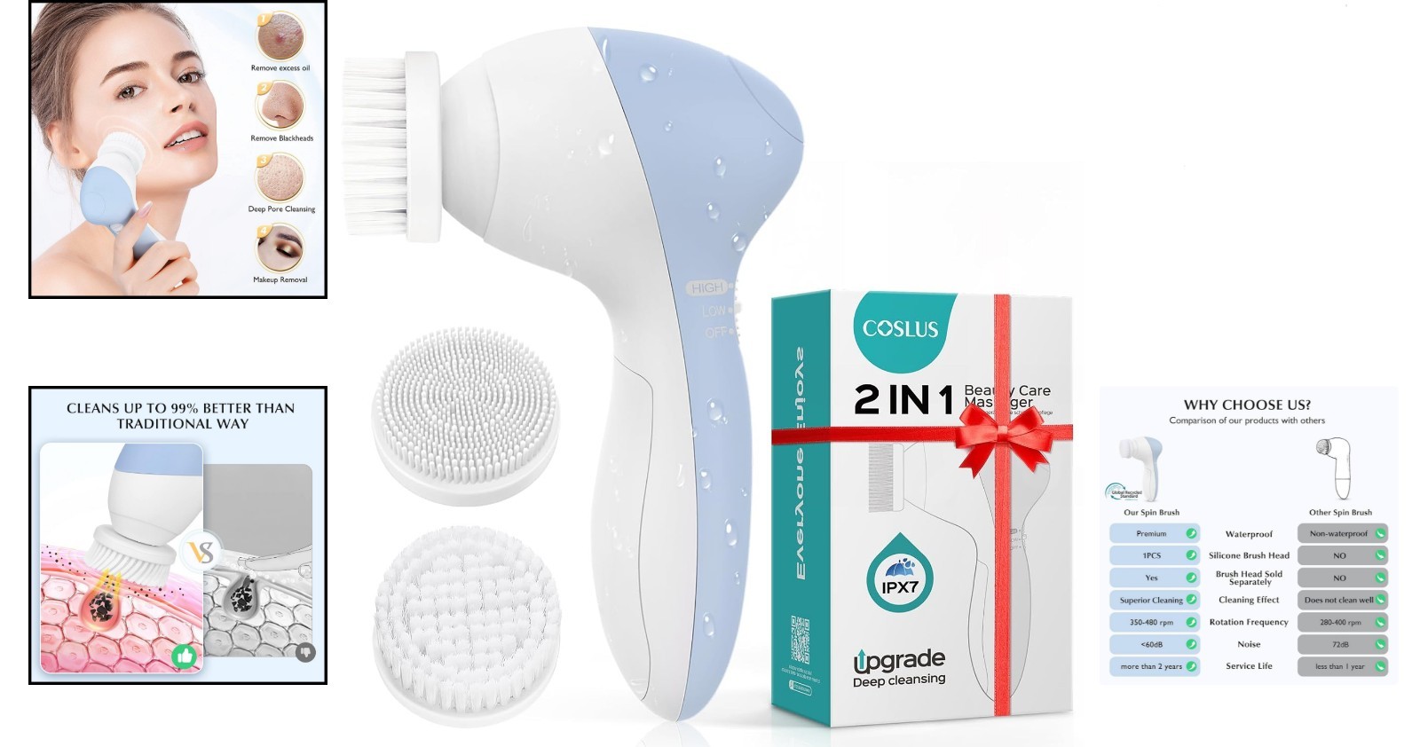 Spa-Quality Electric Facial Cleansing Brush: 2-in-1 Exfoliation & Pore Treatment