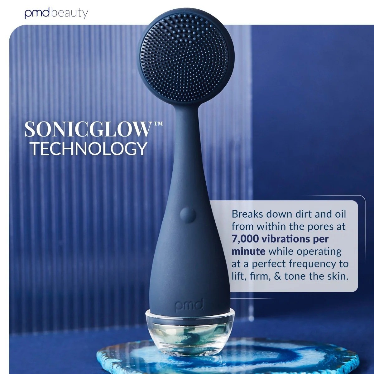 PMD Clean Smart Facial Cleansing Device Navy Sonic Silicone Face Brush Waterproo