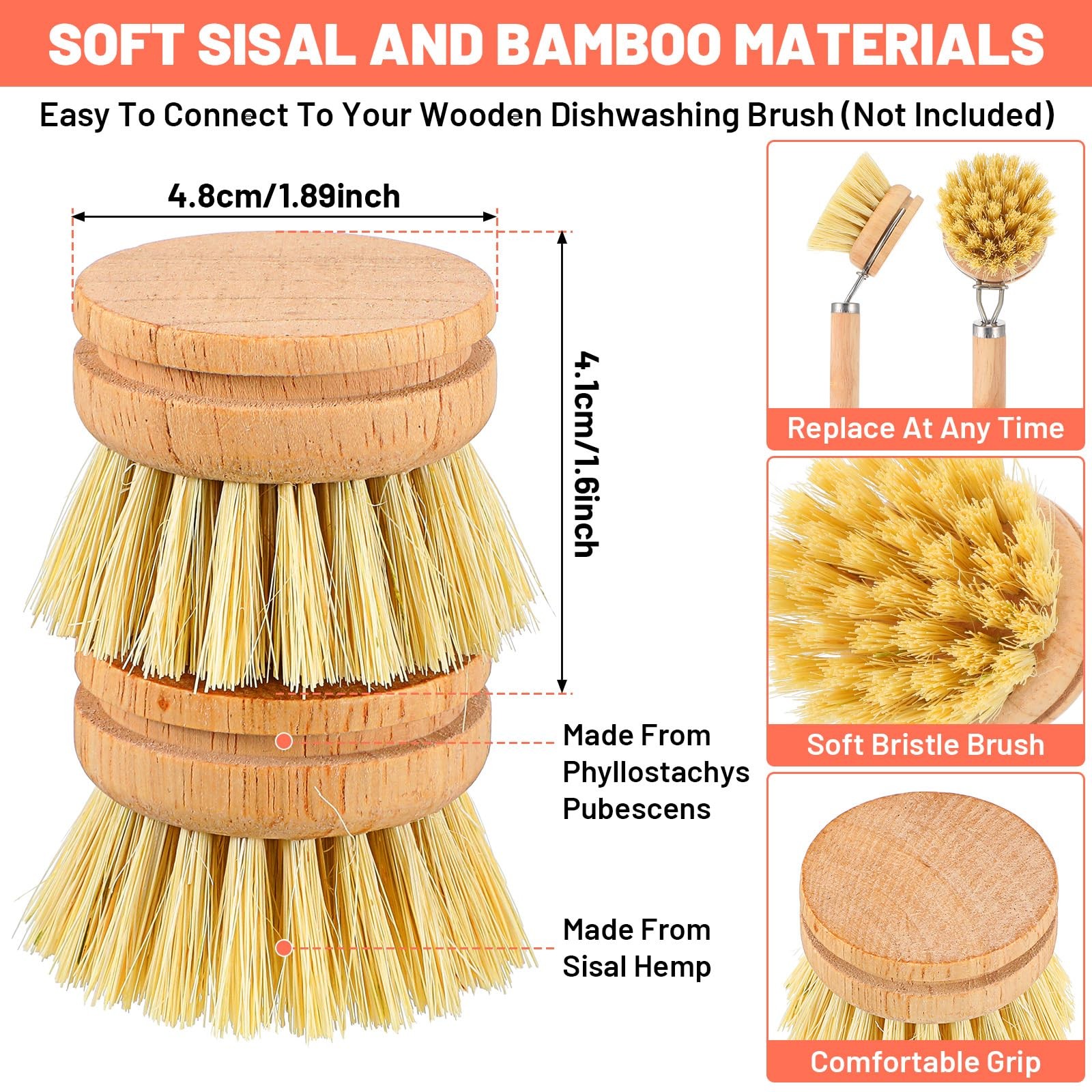 12 Pcs Bamboo Dish Brush Replacement Heads, Small Wooden Dish Brushes for Cle…