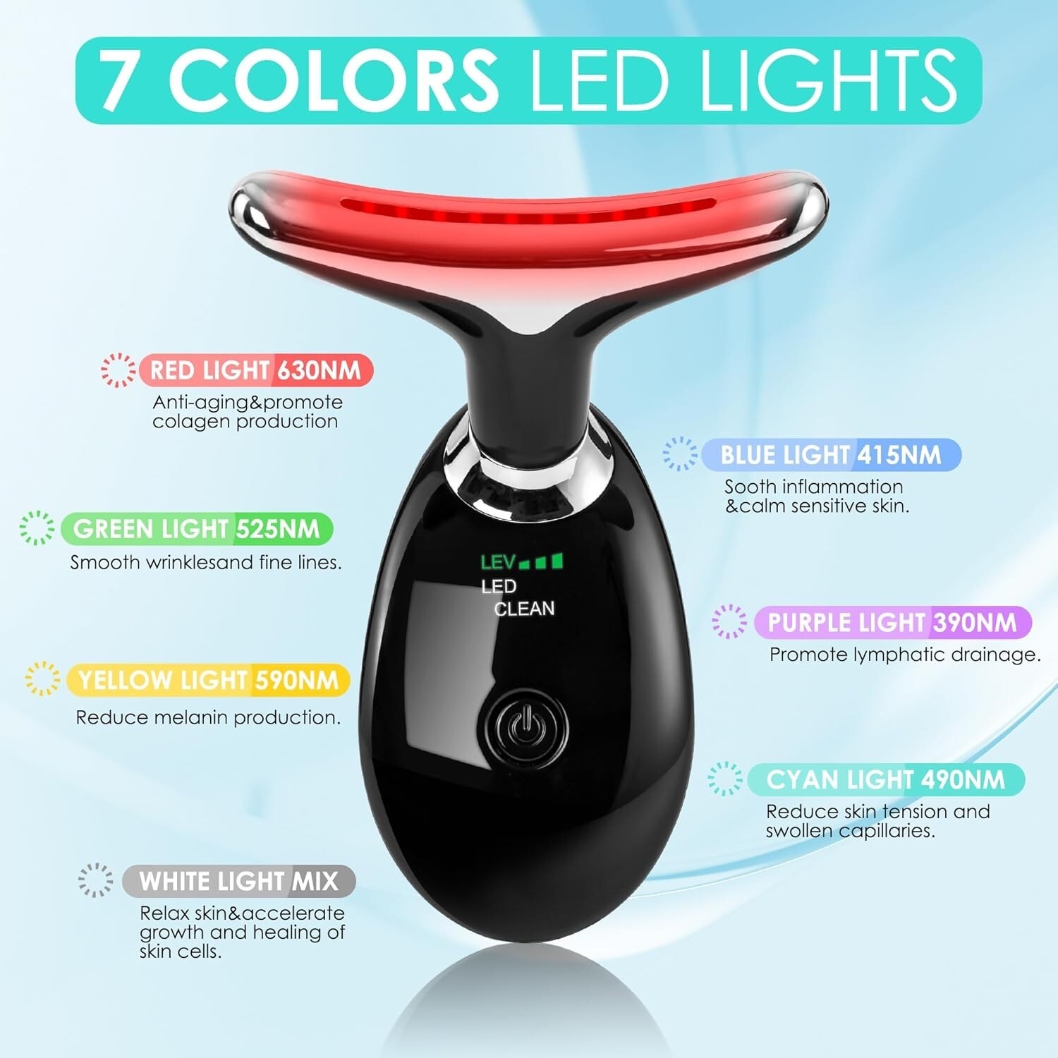 Masajeador Facial, Terapia Con Luz LED, Vibración, Para El Cuidado De La Piel US