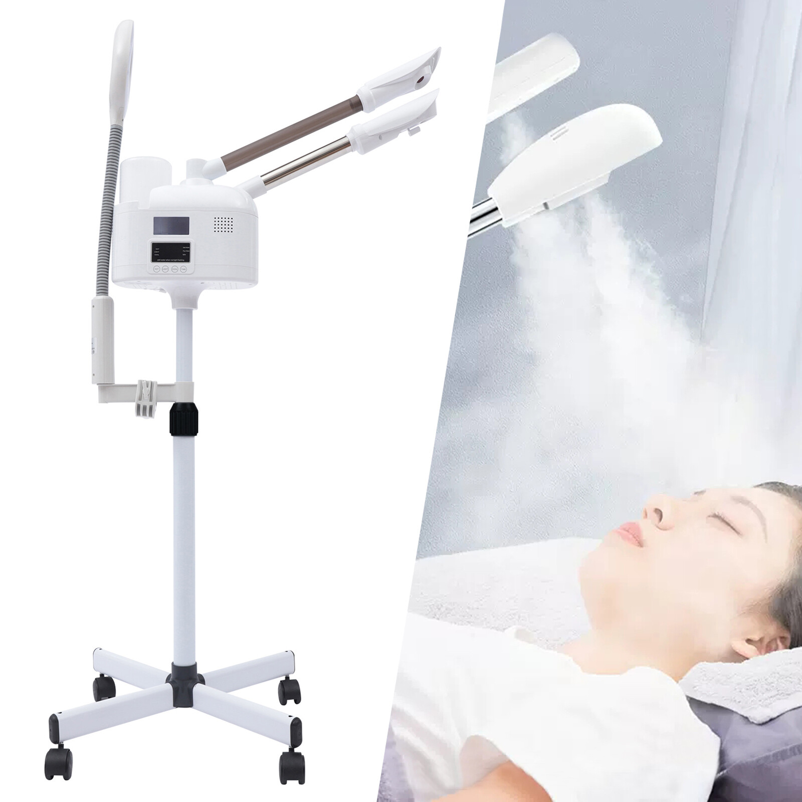 3 In 1 Facial Steamer Upgrade Steamer With Hot & Cold Nozzle Led Magnifying Lamp