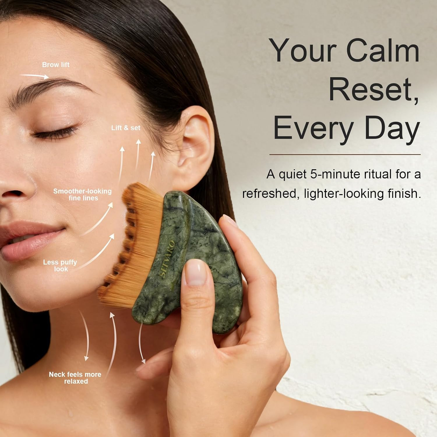 Lymphatic Contour Face Brush, Dual-Ended Dry Brush + Cool-Touch Jade Gua Sha Edg