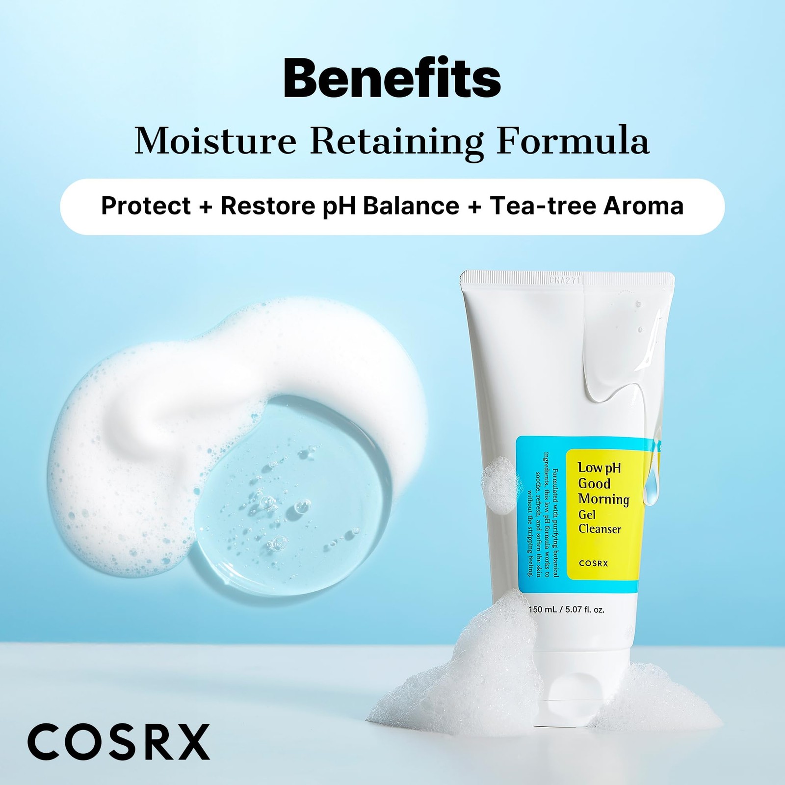 COSRX Low pH Good 5.07 Fl Oz (Pack of 1), Morning Gel Cleanser