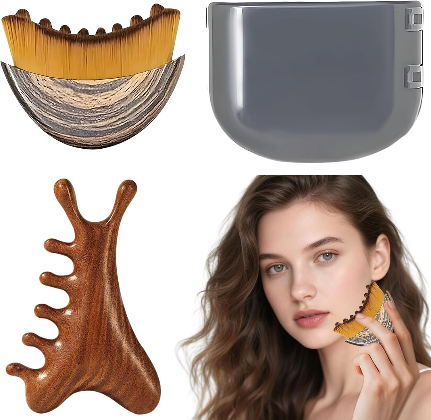 Lymphatic Contour Face Brush with Wooden Facial Massage Tool,Lymphatic Face B…