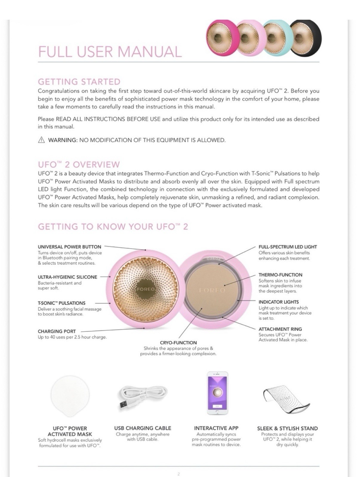 FOREO UFO 2 Smart Facial Mask Device Wireless Bluetooth USB Pearl Pink