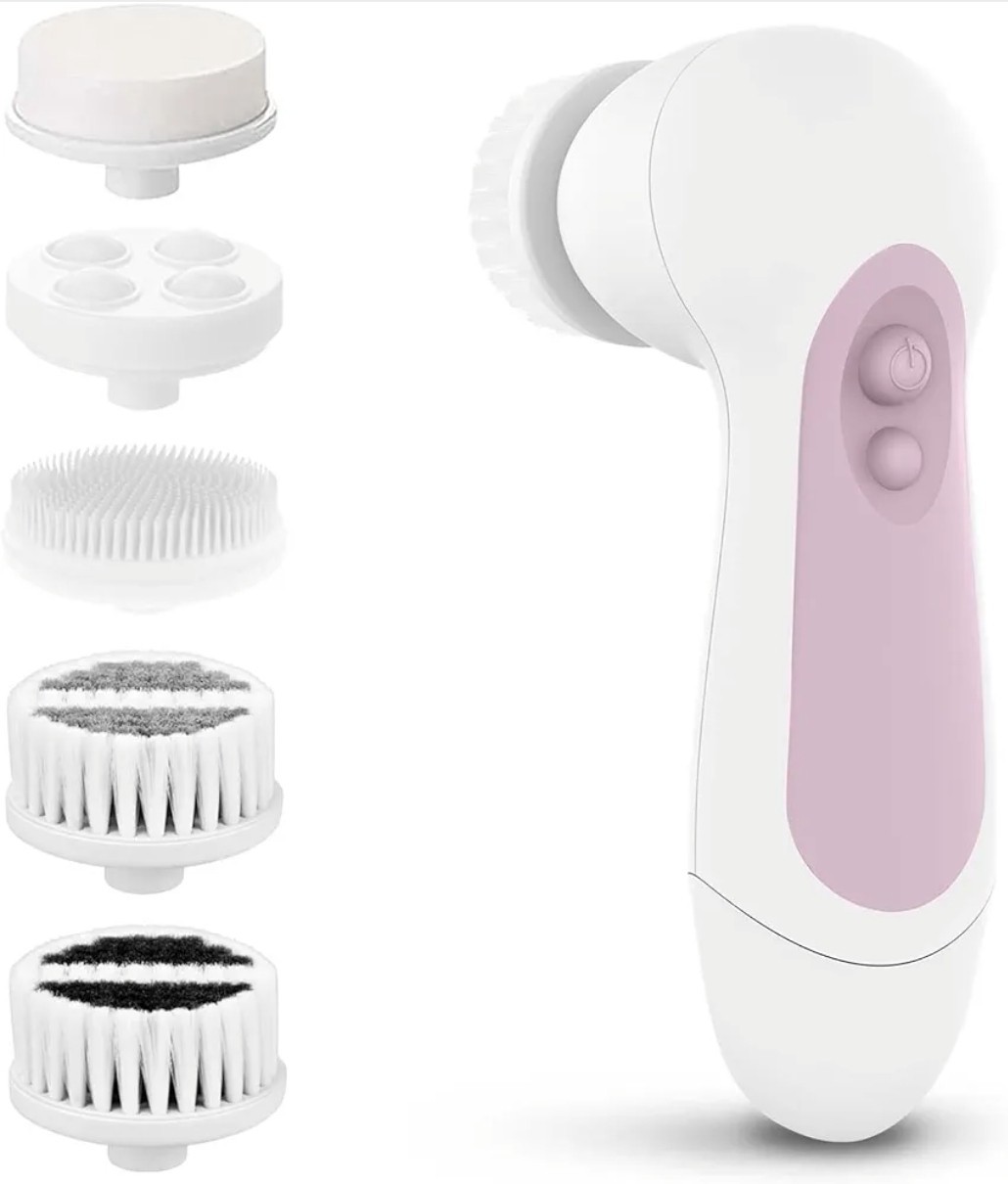 Waterproof Facial Cleansing Spin Brush Set With 5 Exfoliating Brush Heads