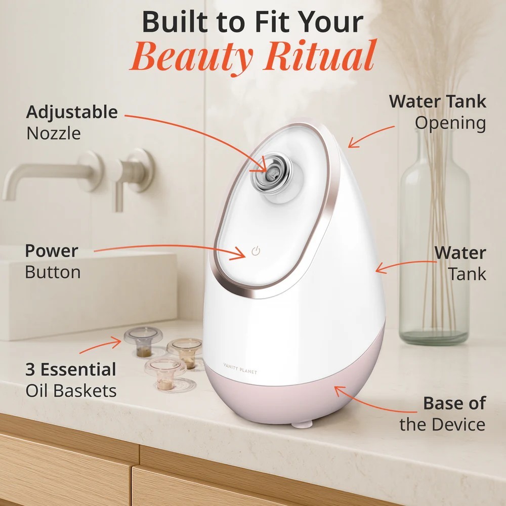 Vanity Planet AIRA Ionic Facial Steamer Rose Gold Nano Steam Deep Pore Clean