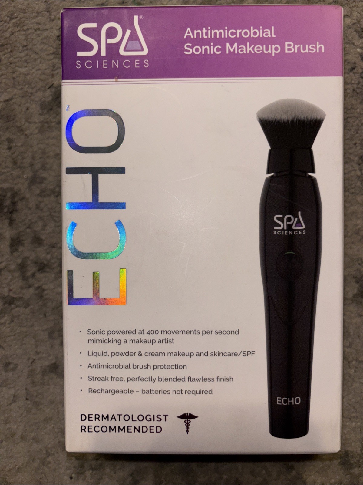 Spa Sciences Echo Antimicrobial Sonic Makeup Brush New Free Shipping