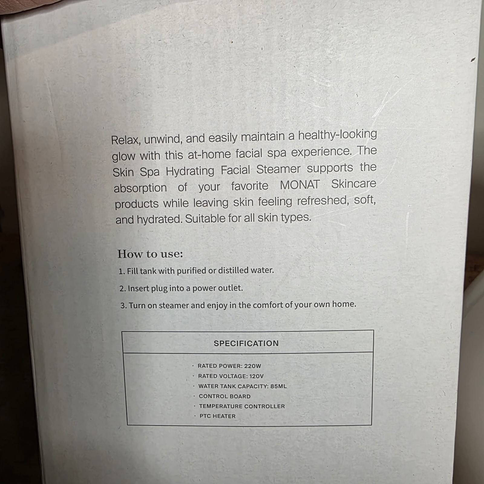 Monat Skin Spa Hydrating Facial Steamer Used With Original Box